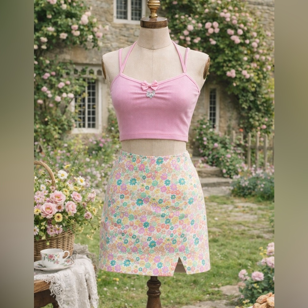 Wild Fable Neon, Retro Flower, Cotton Mini Floral Skirt